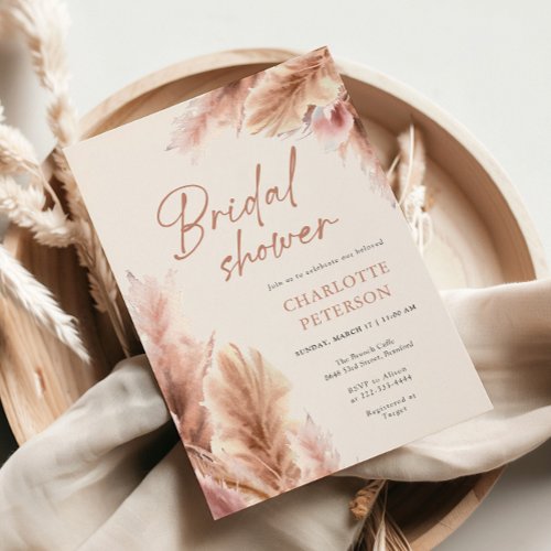 Boho Pampas Grass Terracotta Bridal Shower Invitation