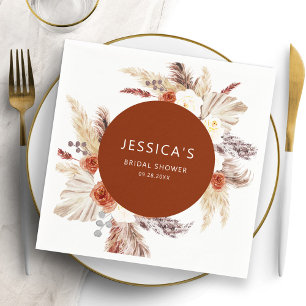 Boho Pampas Grass Terracotta Bridal Shower Napkins