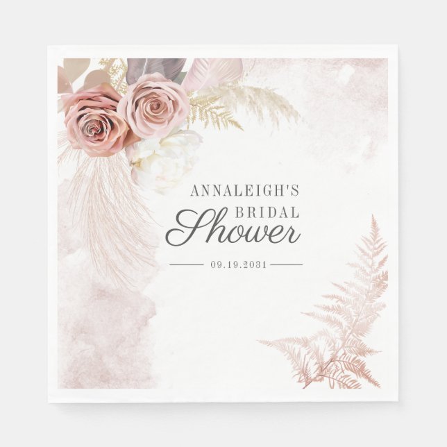 Boho Pampas Grass Terracotta Bridal Shower Paper Napkins (Front)
