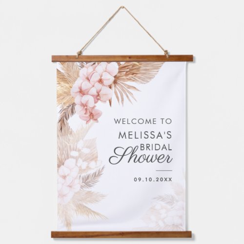 Boho Pampas Grass Terracotta Bridal Shower Welcome Hanging Tapestry