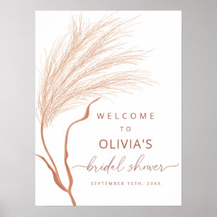 Boho Pampas Grass Terracotta Bridal Shower Welcome Poster