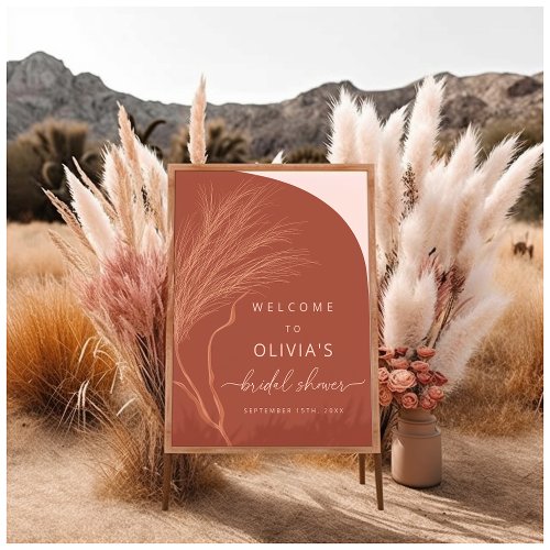 Boho Pampas Grass Terracotta Bridal Shower Welcome Poster