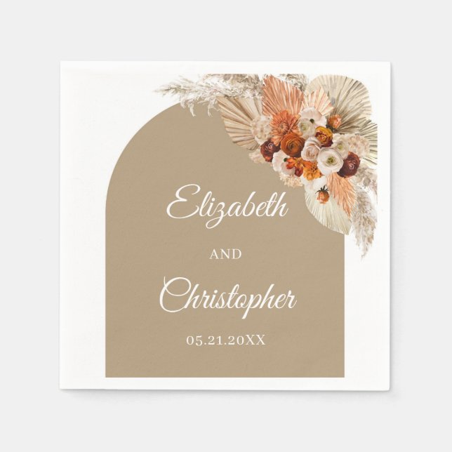Boho pampas grass terracotta burnt orange wedding  napkins (Front)