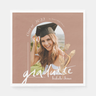 Boho Pampas Grass Terracotta Photo Graduation Napkins