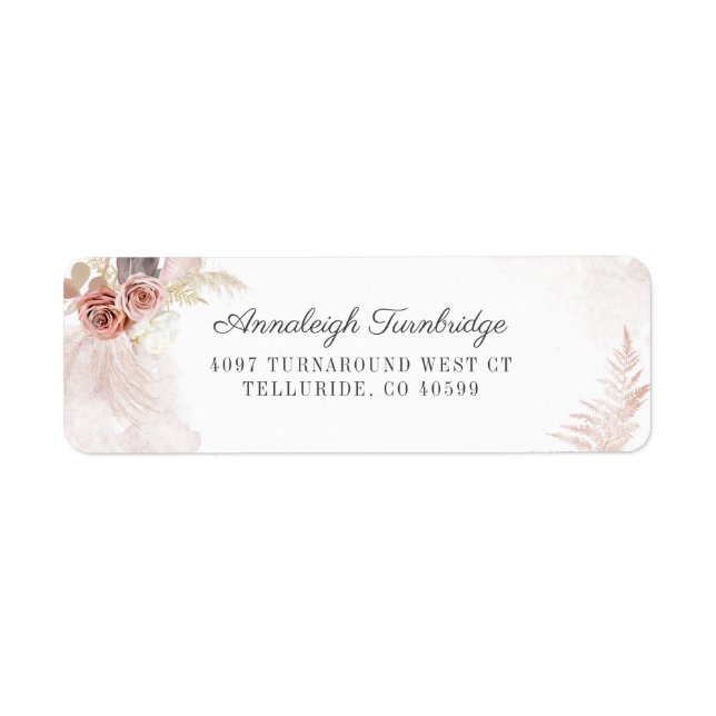 Boho Pampas Grass Terracotta Script Return Address Label (Front)