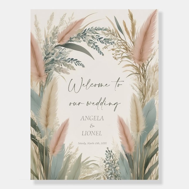 Boho  Pampas Grass Terracotta Wedding Foam Board (Front)
