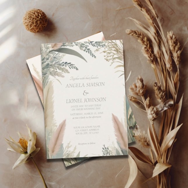 Boho  Pampas Grass Terracotta Wedding Invitation (Creator Uploaded)
