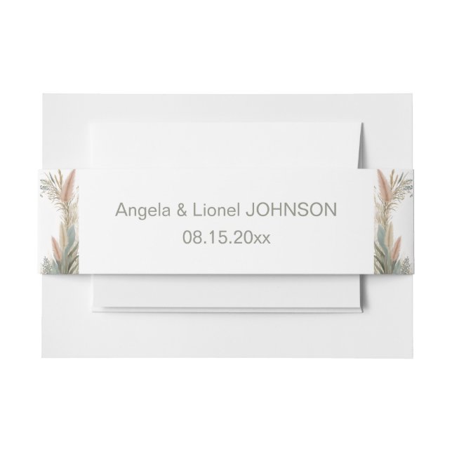 Boho Pampas Grass Terracotta Wedding Invitation Belly Band (Front Example)