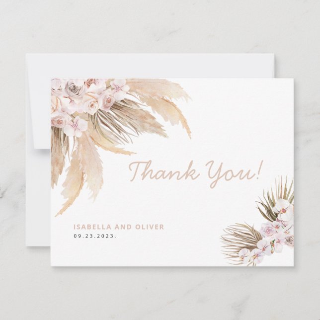 Boho Pampas Grass Thank You card  (Front)