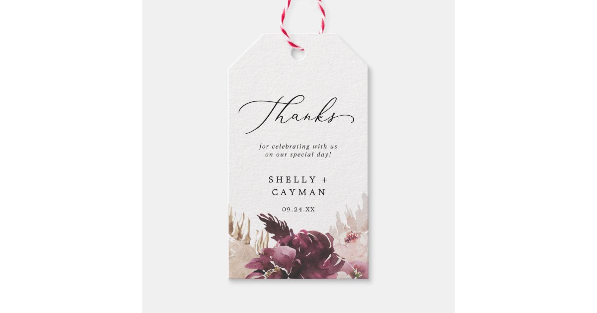 Boho Pampas Grass Thank You Favor Gift Tags | Zazzle