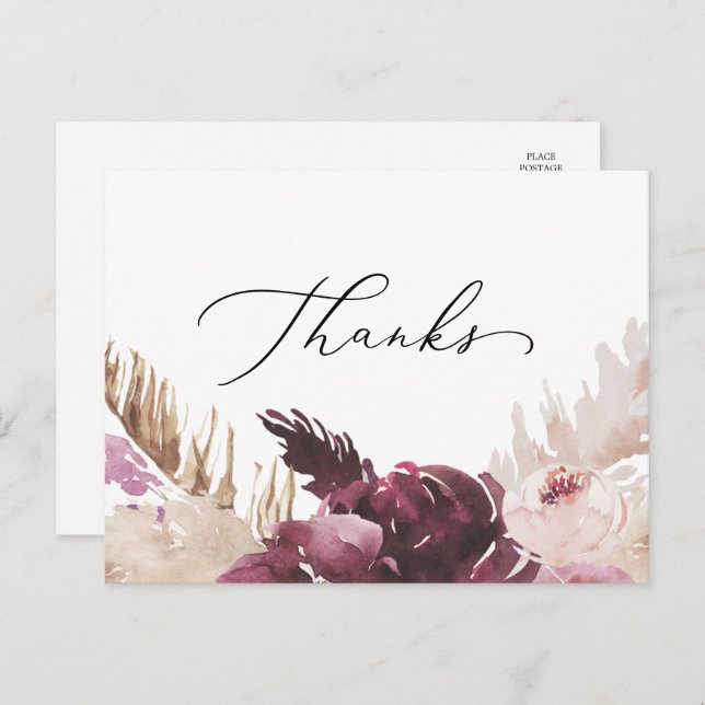 Boho Pampas Grass Thanks Postcard (Front/Back)