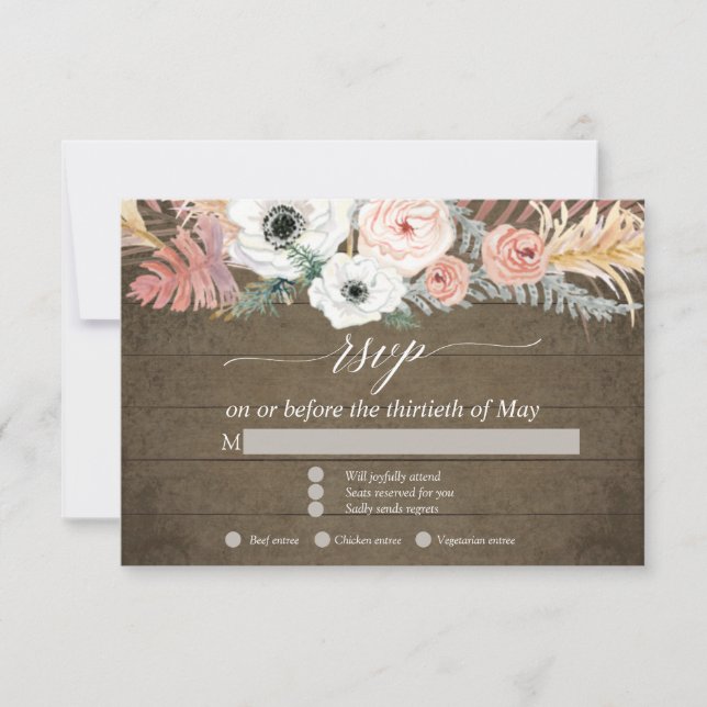 Boho Pampas Grass Tropical Floral Foliage RSVP (Front)