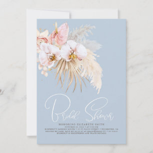 Boho Pampas Grass Tropical Flowers Bridal Shower Invitation