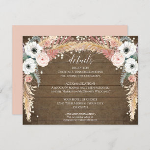 Boho Pampas Grass Twinkle Lights Wedding Details Invitation