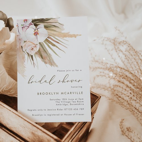 Boho Pampas Grass Watercolor Floral Bridal Shower Invitation