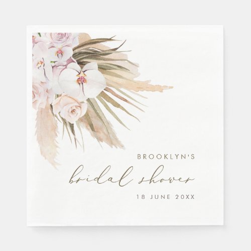 Boho Pampas Grass Watercolor Floral Bridal Shower Napkins