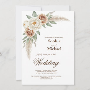 Boho Pampas Grass Watercolor Floral Wedding Invita Invitation