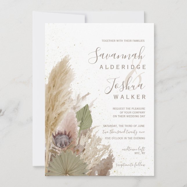 BOHO PAMPAS GRASS WATERCOLOR INVITATION (Front)
