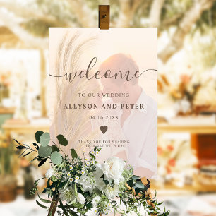 Boho pampas grass watercolor photo welcome wedding foam board