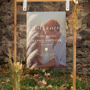 Boho pampas grass watercolor photo welcome wedding foil prints