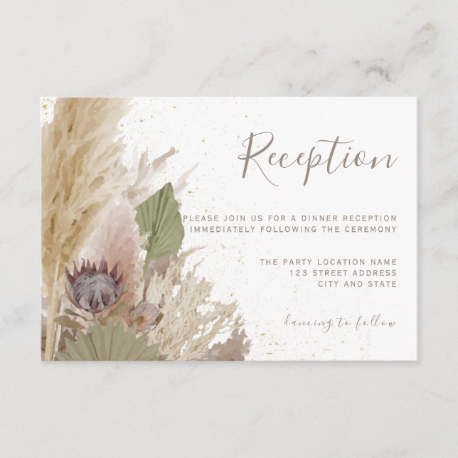 BOHO PAMPAS GRASS WATERCOLOR RECEPTION ENCLOSURE CARD (Front)