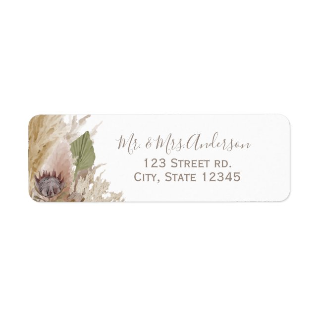 BOHO PAMPAS GRASS WATERCOLOR WEDDING ADDRESS LABEL (Front)