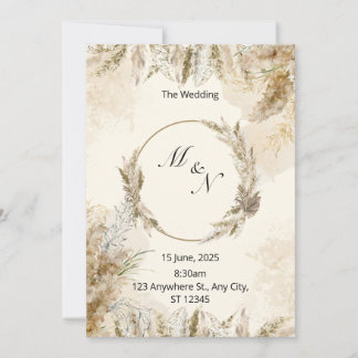 Boho Pampas Grass Watercolor Wedding Invitation