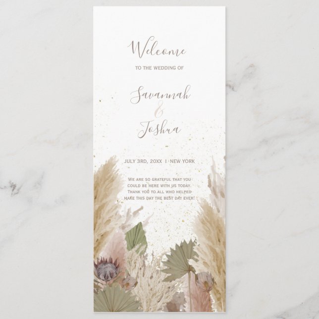 BOHO PAMPAS GRASS WATERCOLOR WEDDING PROGRAM (Front)