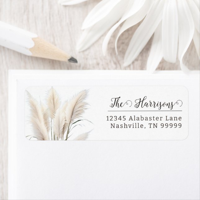 Boho Pampas Grass Wedding Address Label (Insitu)
