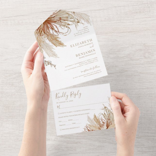 Boho Pampas Grass Wedding All In One Invitation (Tearaway)