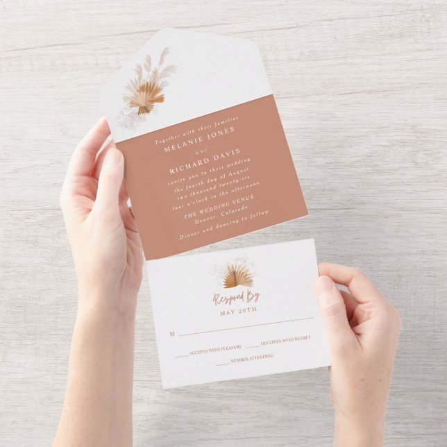 Boho Pampas Grass Wedding All In One Invitation (Tearaway)