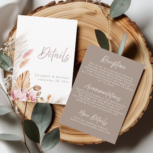 Boho Pampas Grass Wedding Details Card (Creator Uploaded)