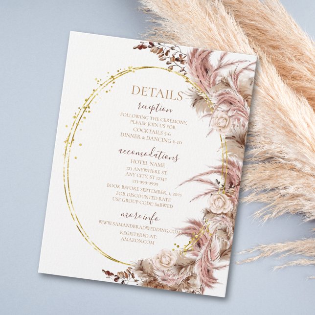 Boho Pampas Grass Wedding Details Enclosure Card (Creator Uploaded)