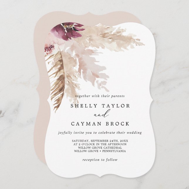 Boho Pampas Grass Wedding Invitation (Front/Back)