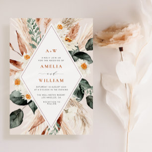boho pampas grass wedding invitation