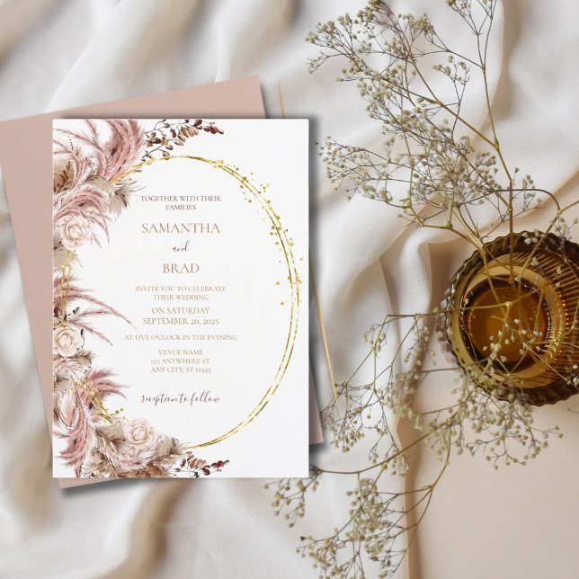 Boho Pampas Grass Wedding Invitation (Creator Uploaded)