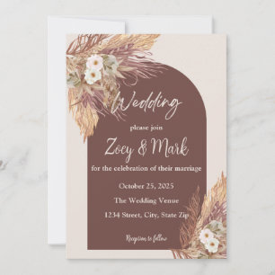 Boho Pampas Grass Wedding Invitation — Terracotta