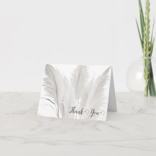 Boho Pampas Grass Wedding Letterpress Thank You Card (Front)