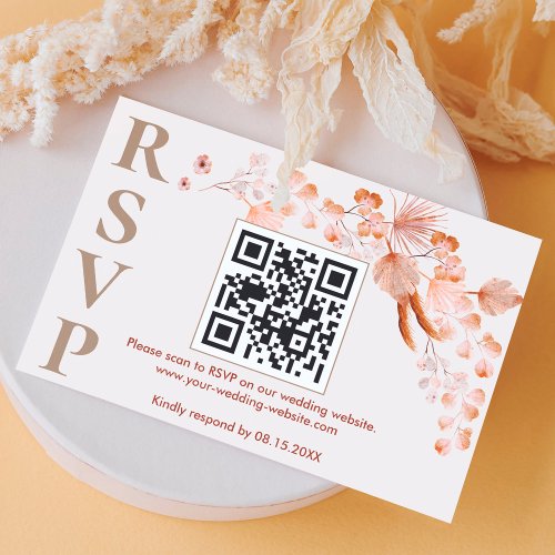 Boho Pampas Grass Wedding Online Website QR Code RSVP Card