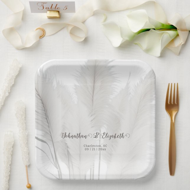 Boho Pampas Grass Wedding Paper Plates (Wedding)