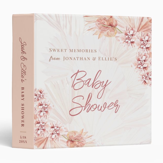 Boho Pampas Grass Wedding Planner Organizer Blush  3 Ring Binder (Front/Spine)