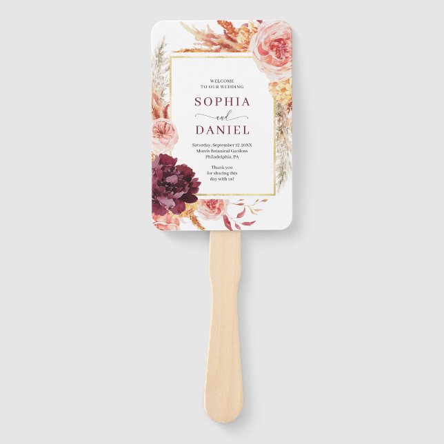 Boho Pampas Grass Wedding Program Fan (Front)