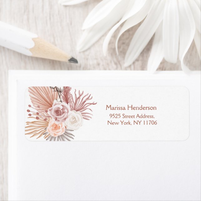 Boho Pampas Grass wedding return Address Label (Insitu)