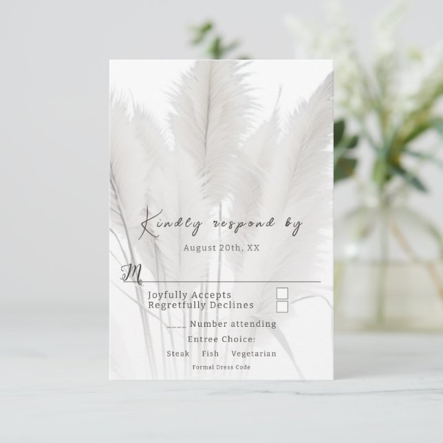 Boho Pampas Grass Wedding RSVP Card (Standing Front)