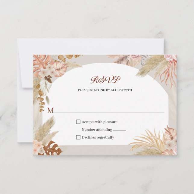 Boho Pampas Grass Wedding RSVP Reply Card (Front)