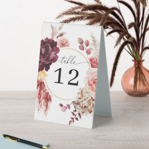 Boho Pampas Grass Wedding Table Numbers Tent