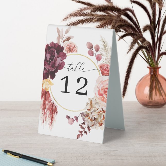 Boho Pampas Grass Wedding Table Numbers Tent (In SItu (Table))