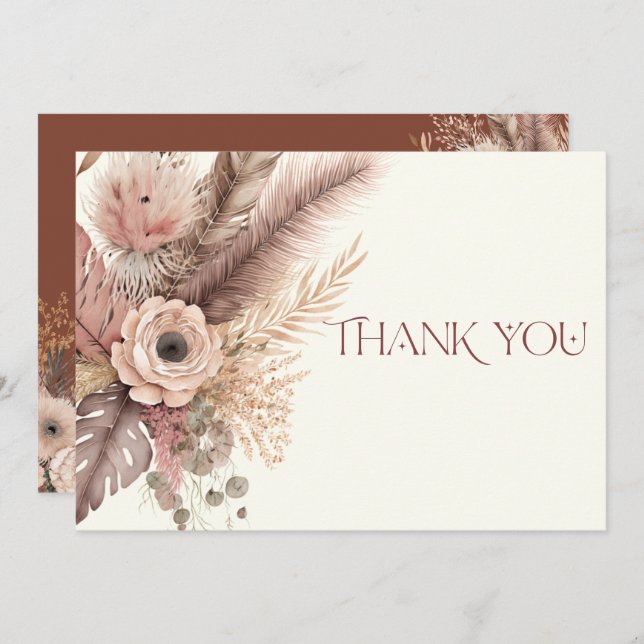 Boho Pampas Grass Wedding Thank You Card (Front/Back)