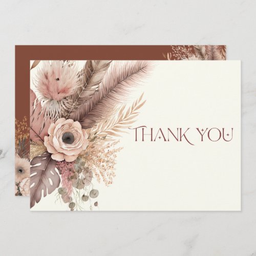 Boho Pampas Grass Wedding Thank You Card