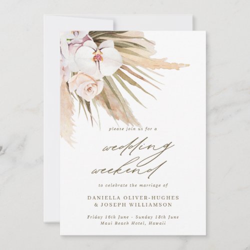 Boho Pampas Grass Wedding Weekend Itinerary  Invitation